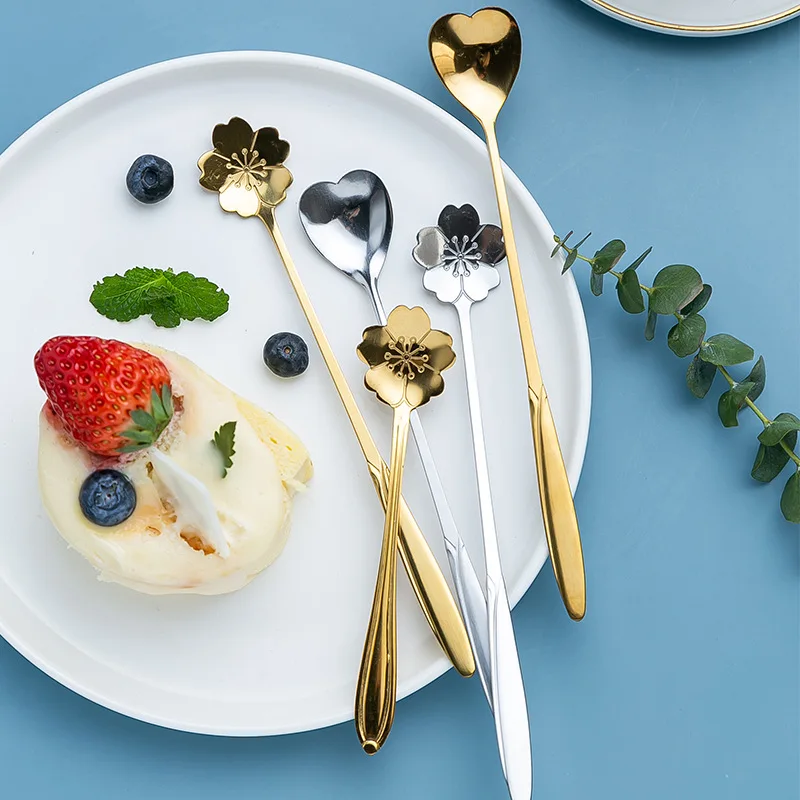 

Cute Stainless Steel Spoon Home Long Handle Spoon Love Spoon Ice Cream Scoop Coffee Stirring Spoon Kitchen Accessories