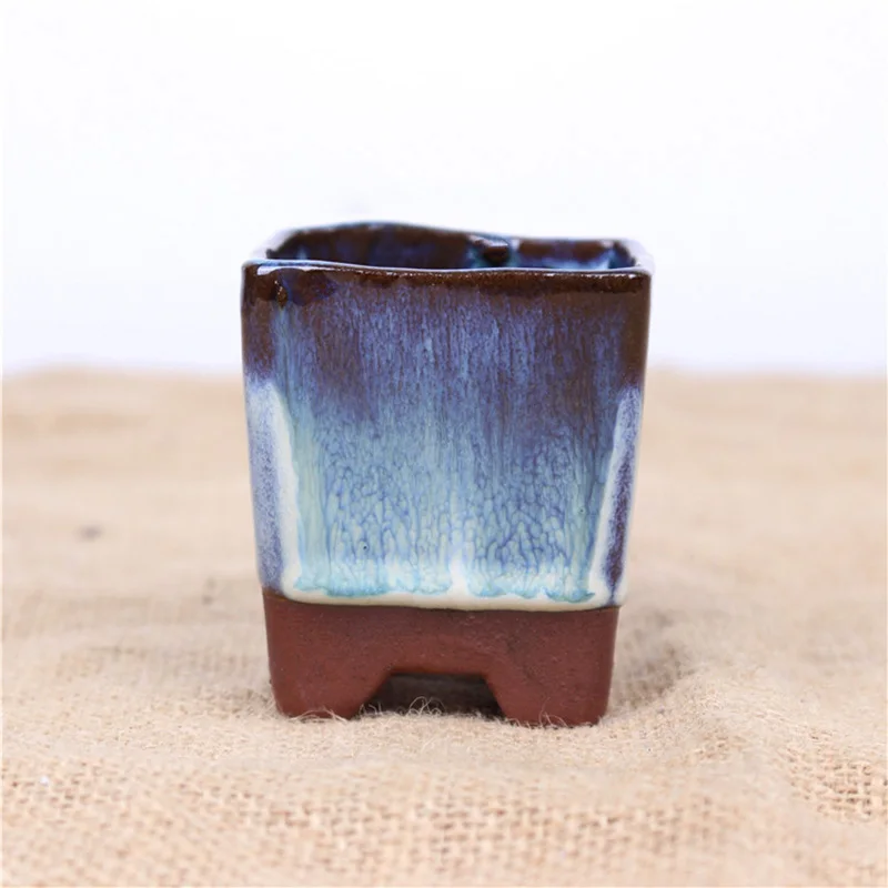 Strongwell Ceramic Succulent Flower Pot Polygonal Purple Clay Simplicity Creative Bonsai Thumb Basin Home Garden Decor |