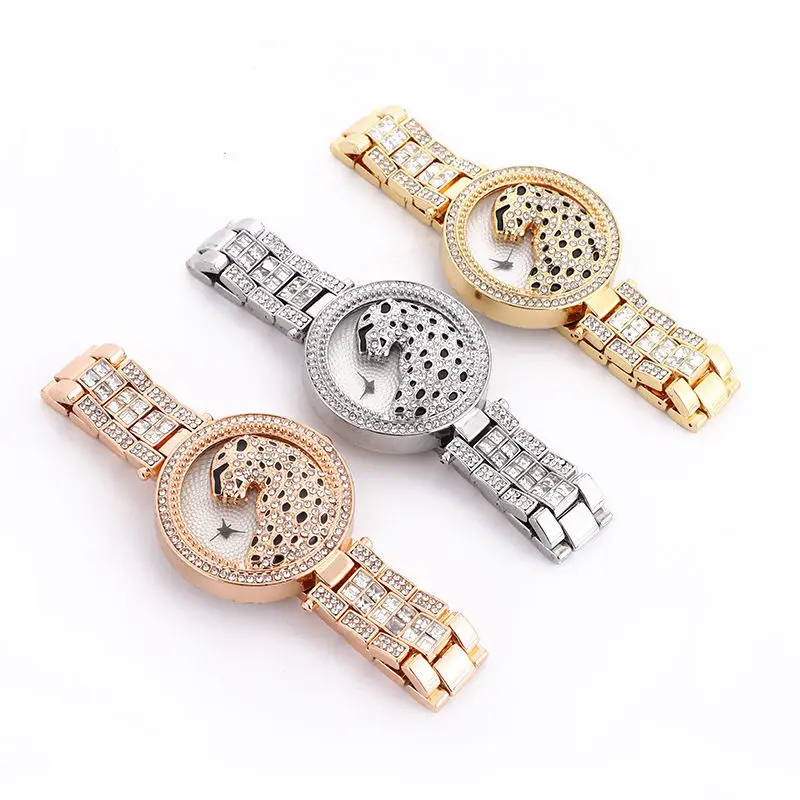 

Reloj Hombre 2021 Luxury Watch Men Women Quartz Watch Hip-Hop Shiny Full Diamond Stainless Steel Leopard Wristwatch Montres