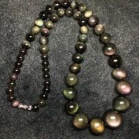 jewelry natural obsidian stone necklace rainbow eye round beads tower chain women fashion unisex choker femme
