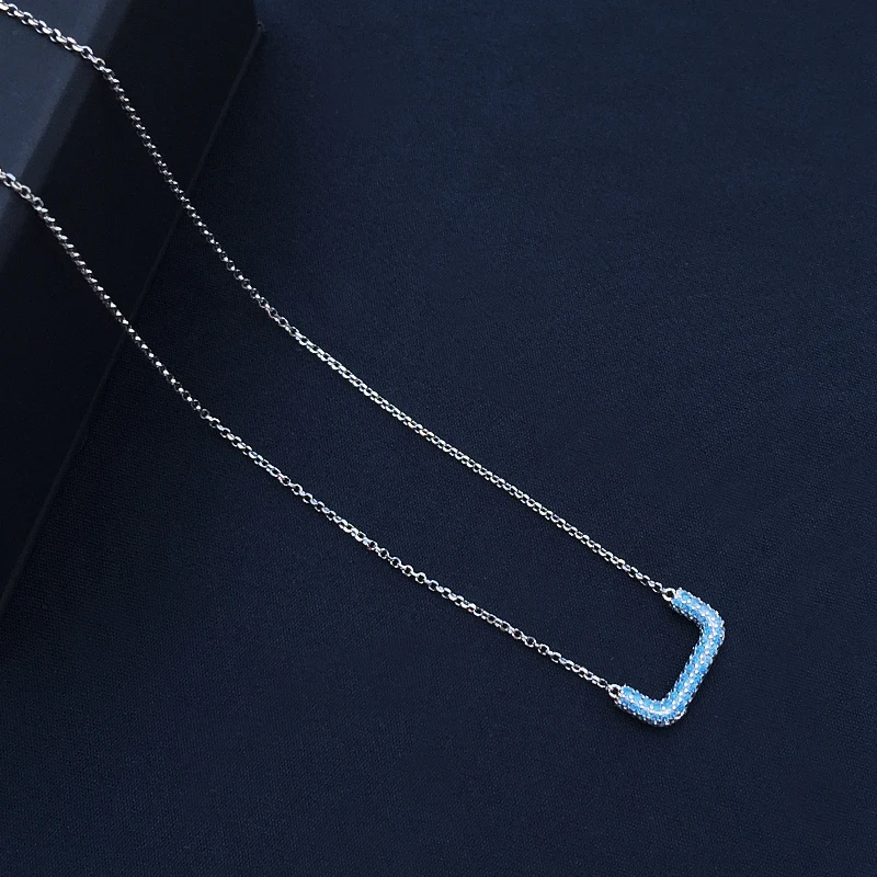 

popzone s925 sterling silver new square colorful necklace women style fashion classic mid-length sweater chain jewelry gift