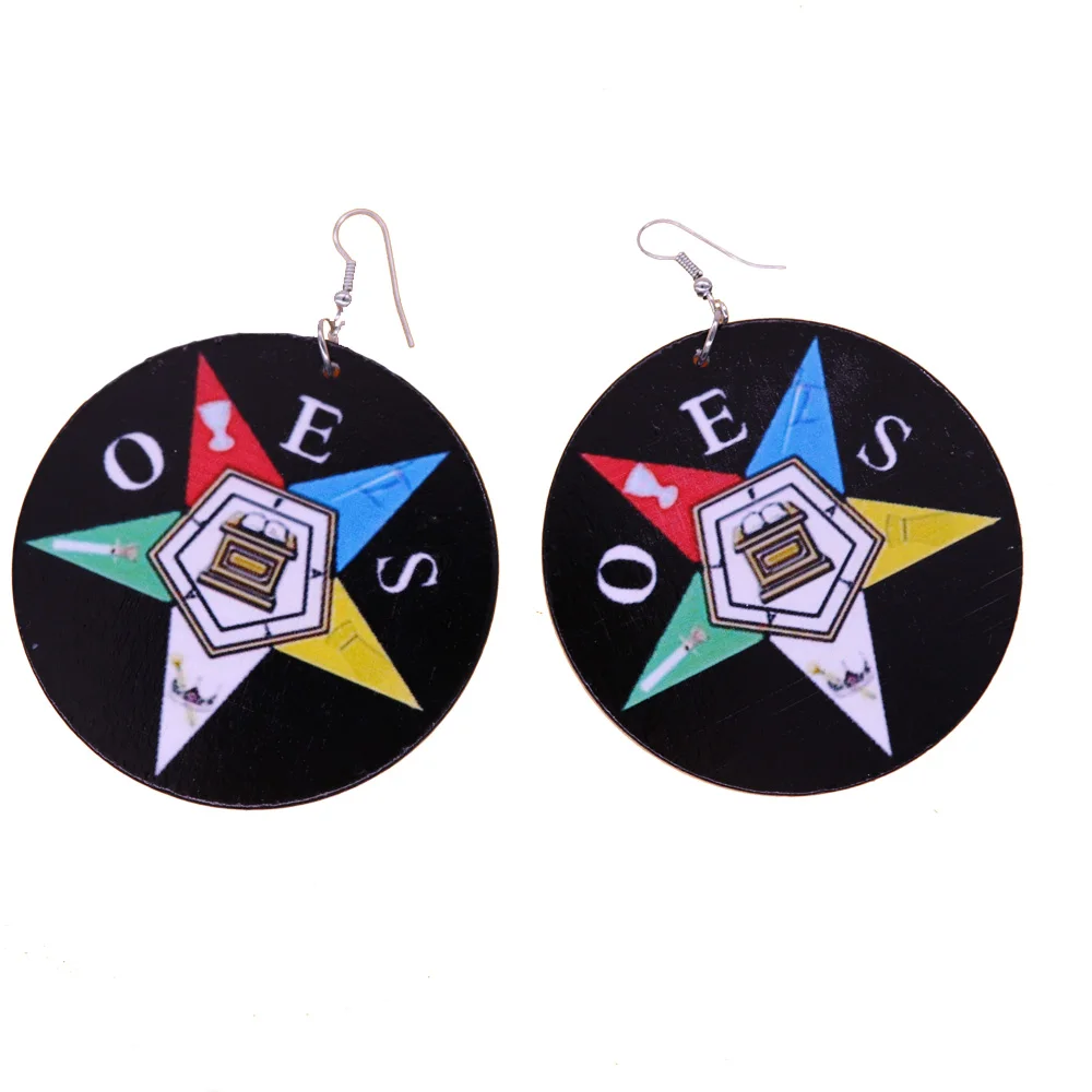 Greek Letters Sorority Fraternities Order Of Easter Star OES Painted Natural Wood Earrings Masonic Souvenir Jewelry | Украшения и