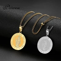 saints st christopher gold necklace for women men stainless steel round pendant choker bible jesus protect believer jewelry gift