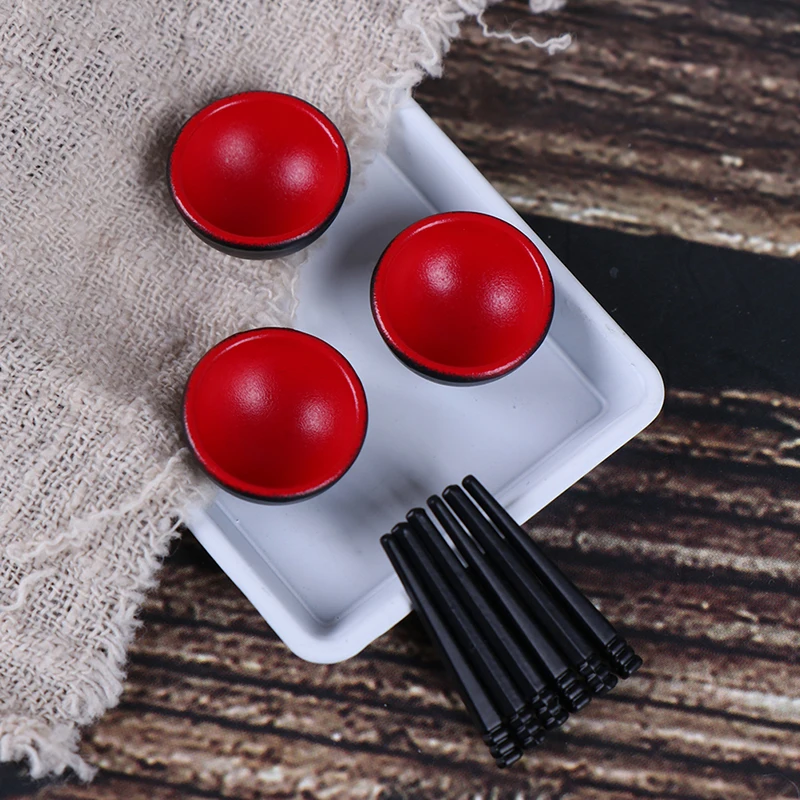

10pcs/set 1/12 Scale Miniature Dollhouse Chinese Dish Bowl Chopsticks Tableware Set Miniature Pretend Play Kitchen Toy