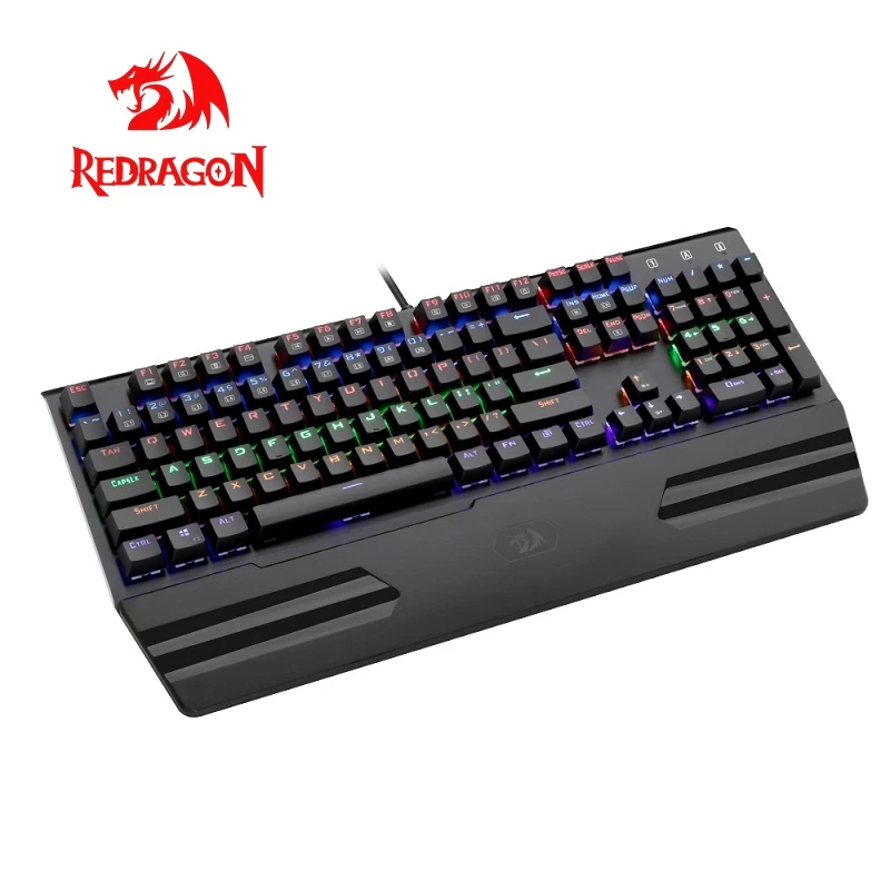 Redragon K560 Радужная алюминиевая USB Механическая игровая клавиатура, синий переключатель, эргономичная подсветка клавиш, 104 клавиш, Проводная компьютерная игровая клавиатура