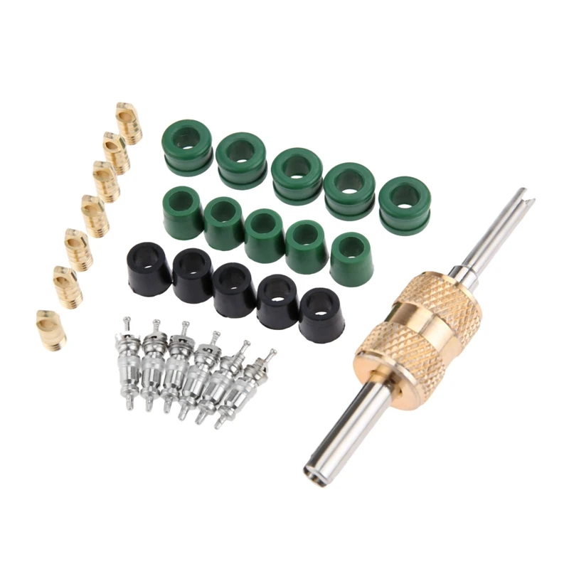 

Car A/C Valve Cores Ac Hose Rubber Gaskets Assortment Kit Remover Tool for R134A R12 R22