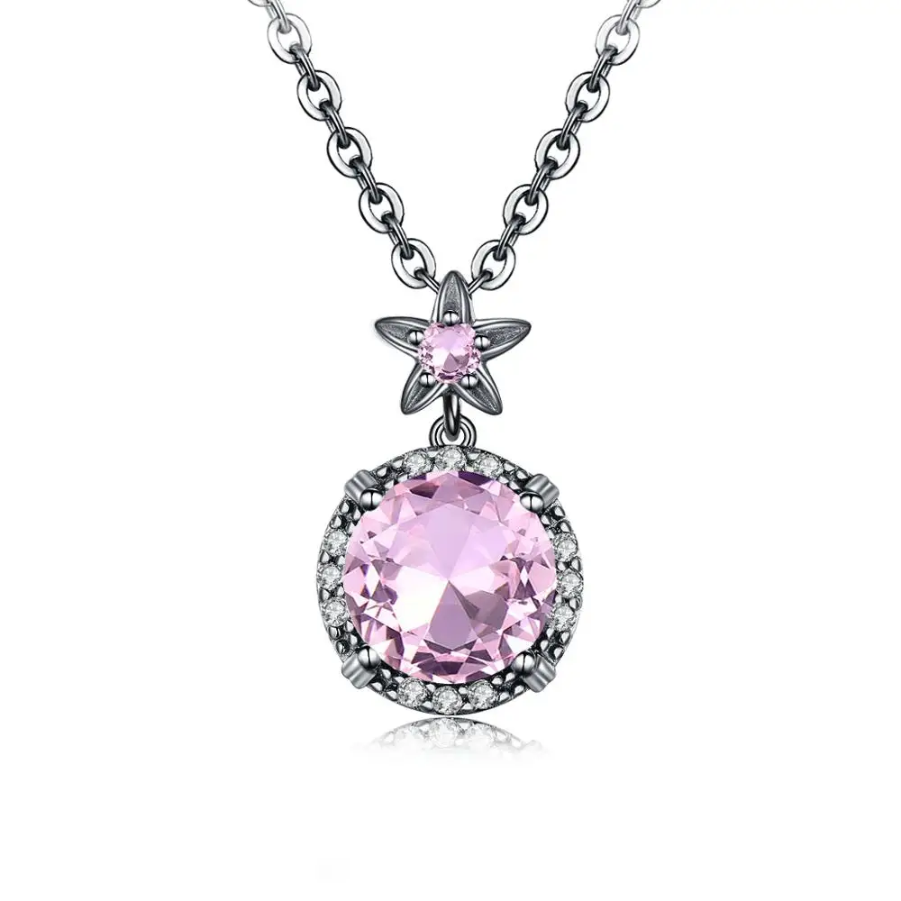 Кулон из черного золота с блестящим розовым кристаллом ожерелье подвеской