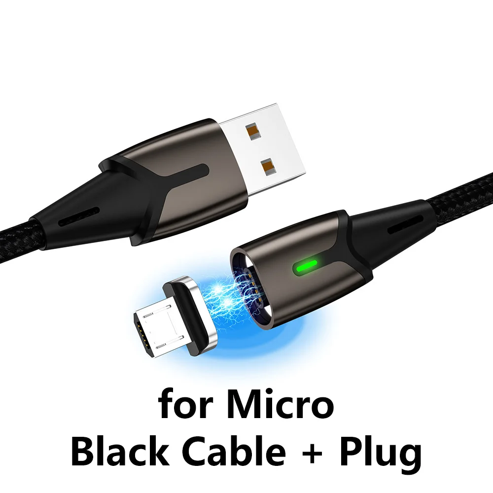 Black Micro Магнитный зарядный кабель Micro Usb MANTIS 3m 2m 1m для Iphone samsung светодиодный магнитный кабель синхронизации данных 3A кабель быстрой зарядки type C - Цвет: Black Micro