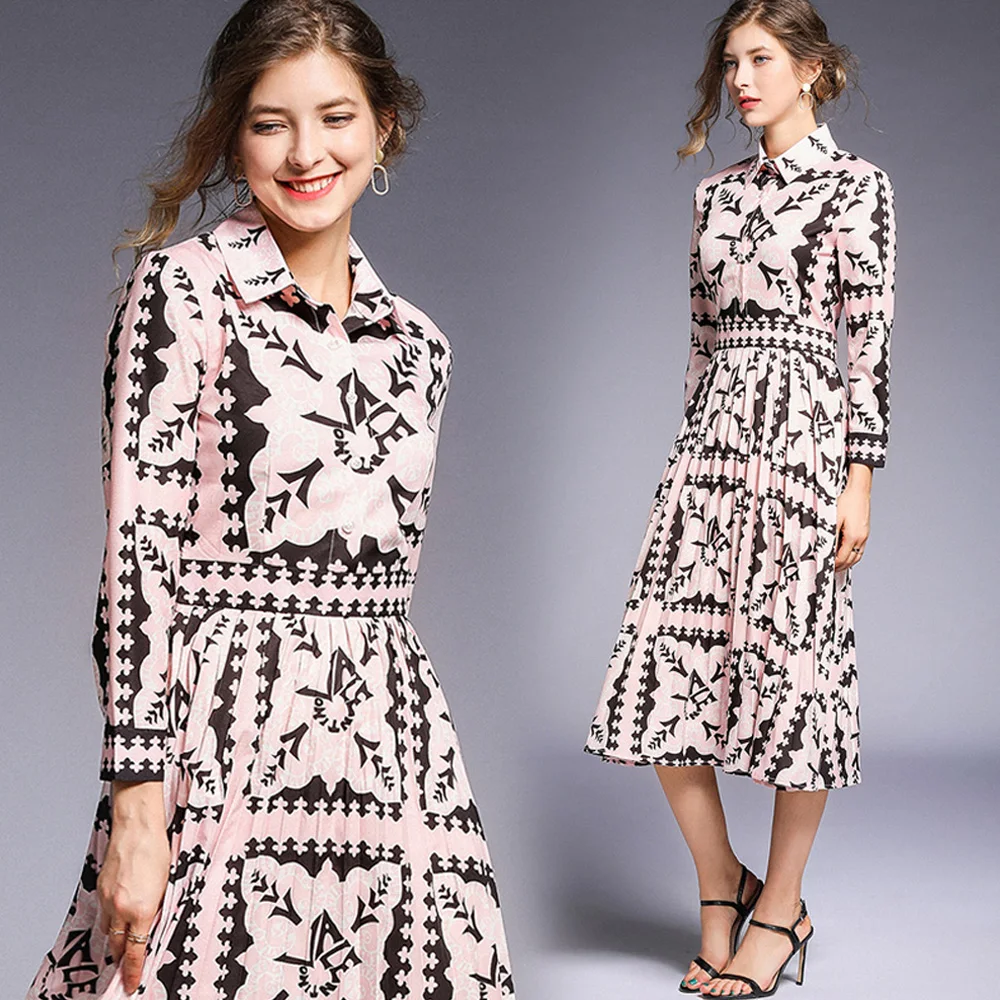 2020 Весна Лето Женское офисное винтажное платье Подиум высокое качество длинный