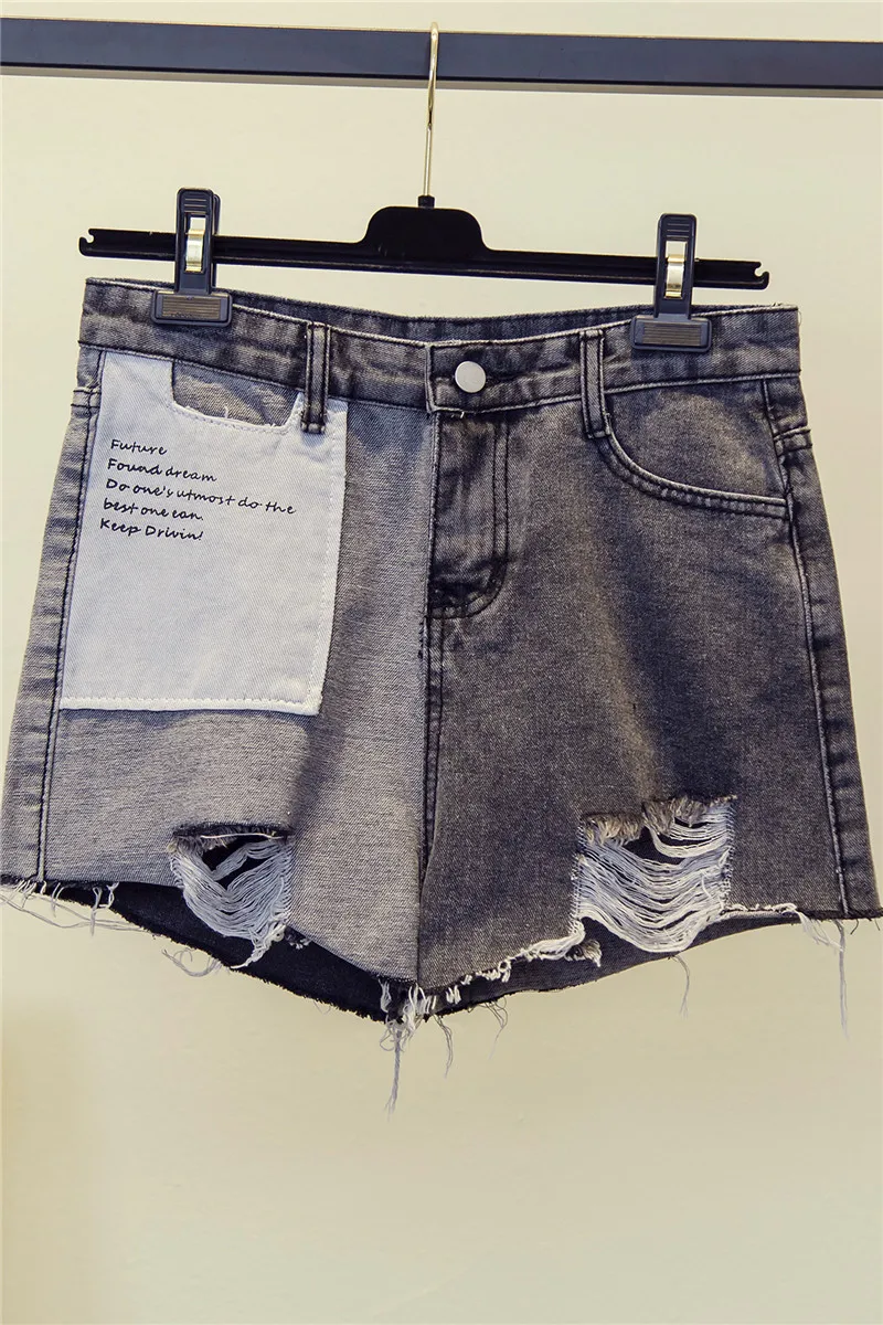 

New Denim Shorts Casual Fashion Loose Plus Size Splicing Pocket High Waist Hole Buttons Women's Clothing Summer