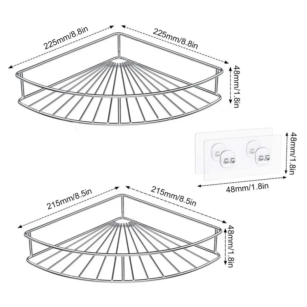 

2pcs/set Punch-free Adhesive Stickers Shelf Stainless Steel Fan-shaped Tripod Practical Bathroom Storage Rack