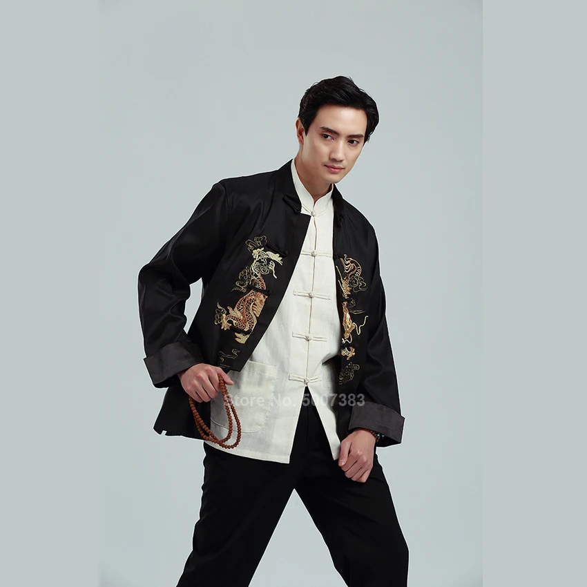 Мужская традиционная одежда в китайском стиле костюм танга с вышивкой дракона