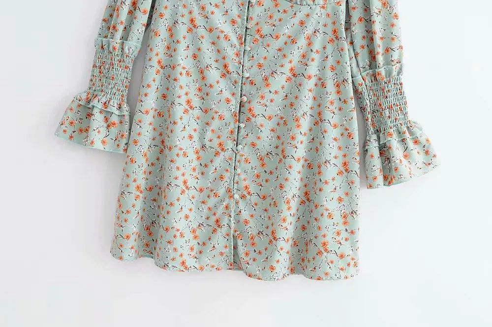 Женское кружевное мини платье с глубоким V образным вырезом и принтом|Женские