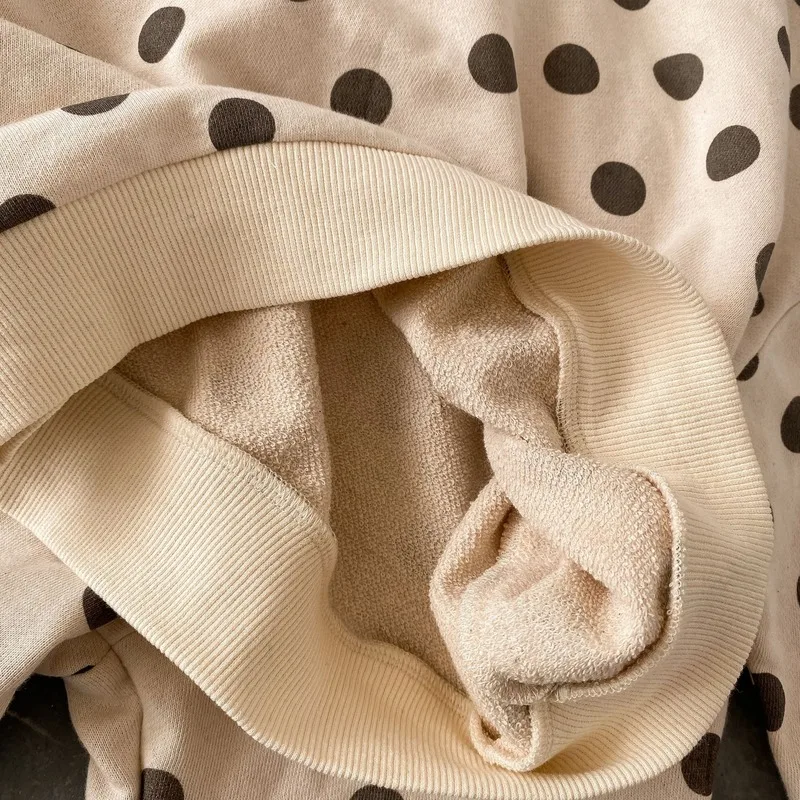 

Children Spring Suit 2021 New Boys and Girls Long Sleeve Cotton Casual Tops with Pant Wave Point Cute Two Piece Suits