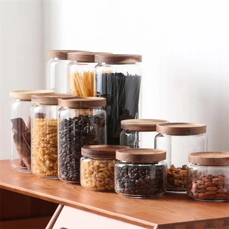 

Sealed Glass Jars and Lids Transparent Storage Tank Grains Condiment Containers Coffee Beans Cereal Kitchen Organization Bottle