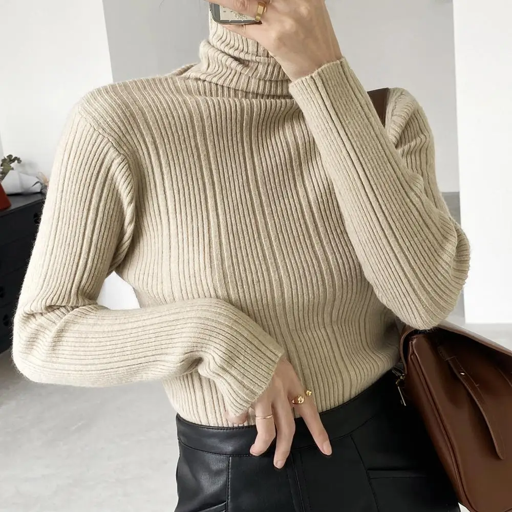 FORYUNSHES Women Knitted Slim Sweaters Femme Turtleneck Warm Pullovers Tops Casual Long Sleeve Jumper Shirt 2020 Autumn Winter | Женская