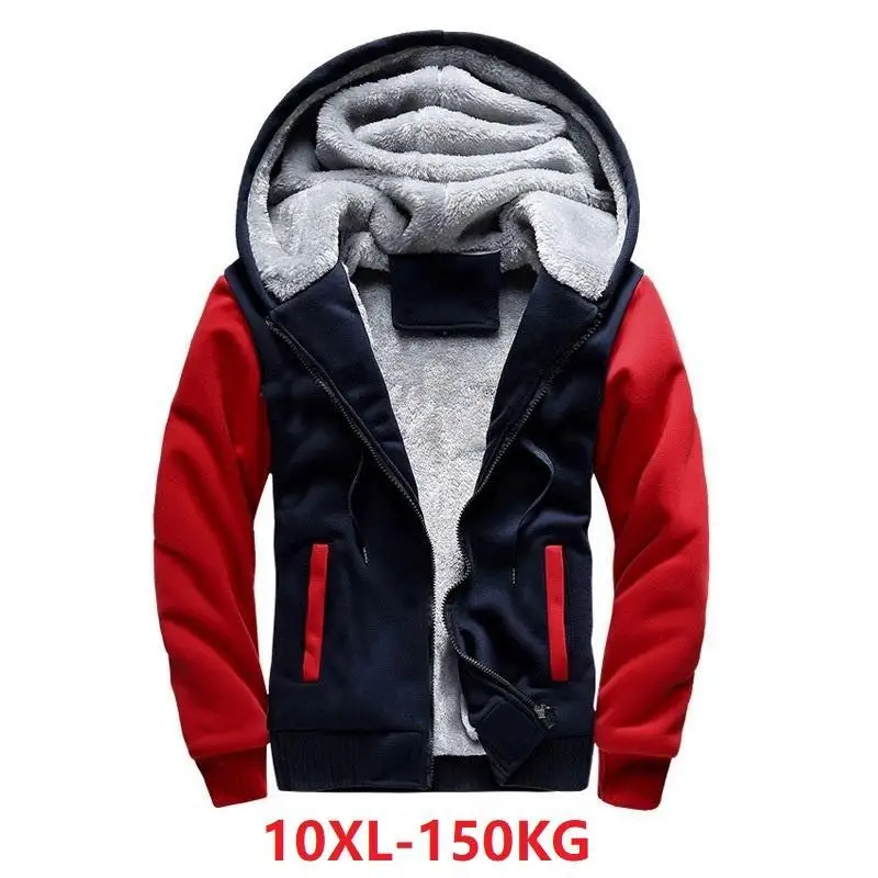 Мужская куртка большого размера 7XL 8XL 9XL 10XL осенне-зимняя толстовка с длинными рукавами на молнии, утепленная Флисовая теплая синяя и красная цвета matc