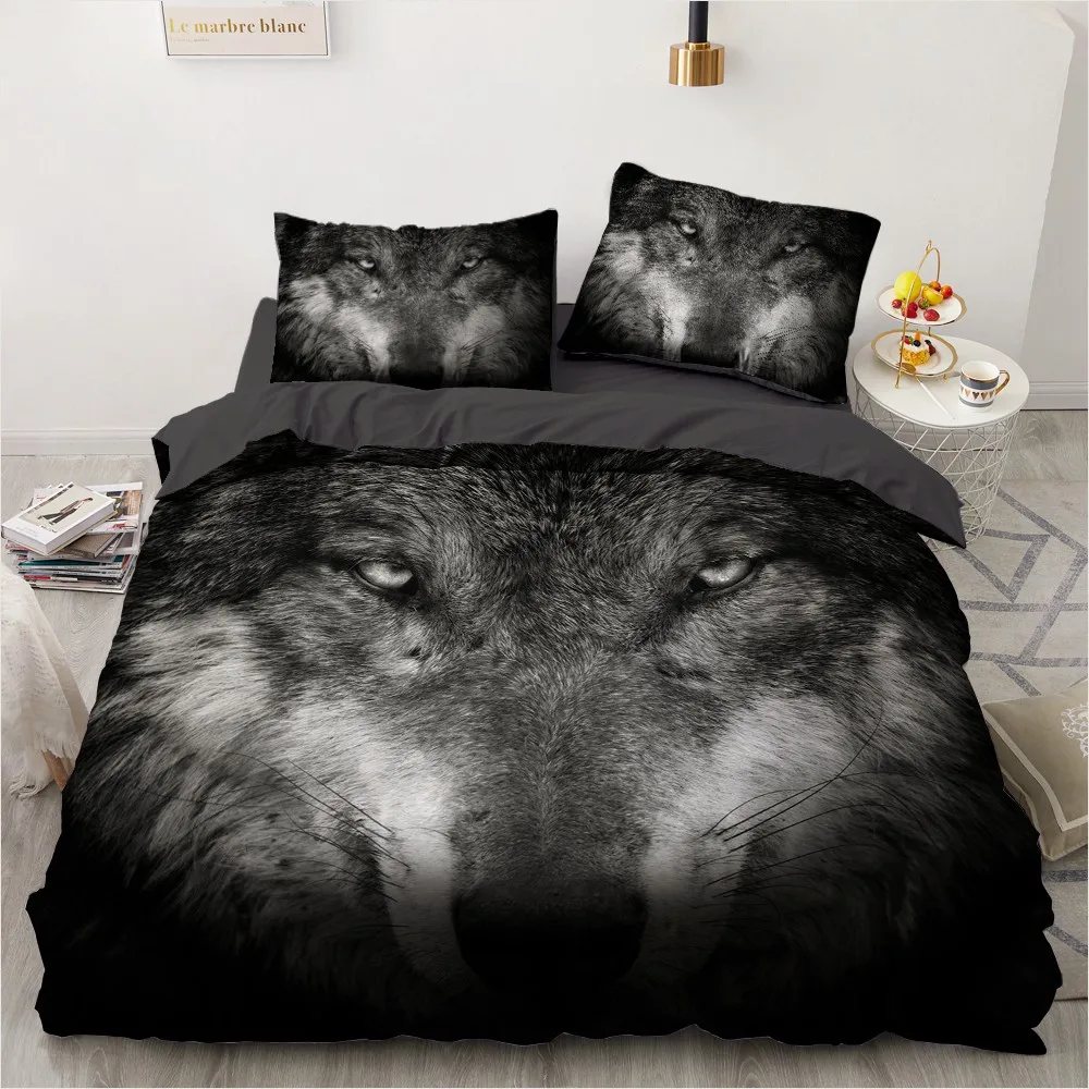 

3D Black Bedding Set Custom Design Wolf Duvet Cover Sets Animal Comforther Cases Pillow Coverss King Queen Super King Twin Size