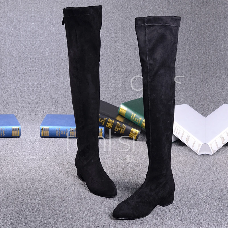 

2020 autumn winter women's chunky heel boots rear zipper skinny stretch boots high boots Knight