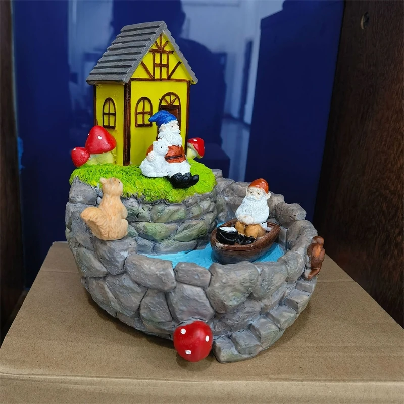 Ornamento Solar de Casa de elfos para el jard&iacute;n, decoraci&oacute;n creativa de resina para el hogar, dormitorio, oficina y escritorio, adornos de micropaisaje al aire libre-1