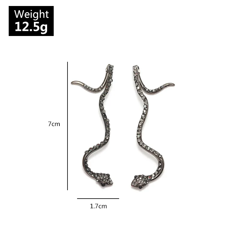 

Retro Exaggerated Fashion Crawl Snake Element Earrings Personality Zircon Gold Black Color Stud Earrings for Women Charm Jewelry