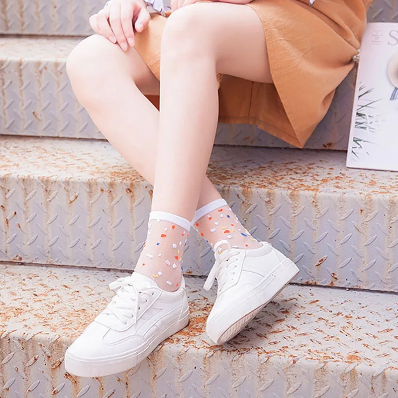 Q 1 пара Прозрачные Стеклянные шелковые Ретро корейские носки для женщин