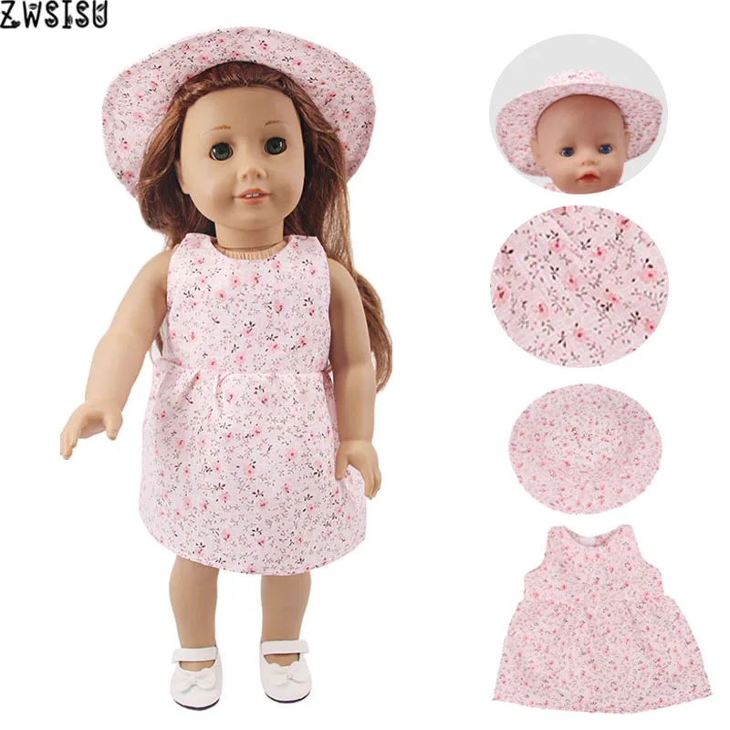 n19 Кукольная одежда с милыми рисунками животных, 4 предмета = шелковый шарф+ соломенная шляпа+ футболка+ брюки для отдыха для девочек 18 дюймов, американский и 43 см - Цвет: n19