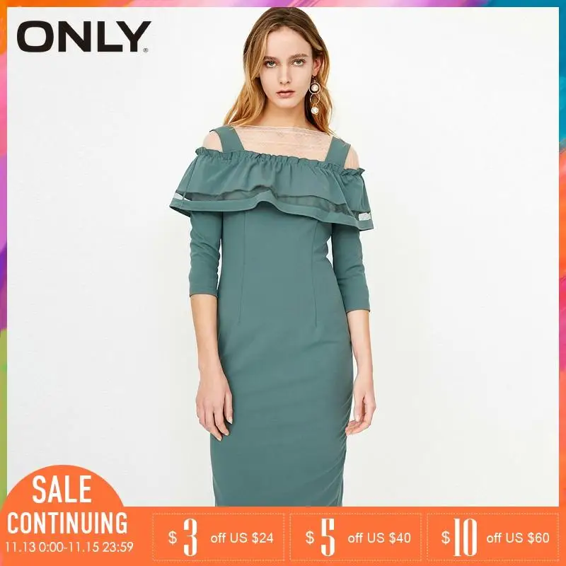 Только 2019 Весна и лето с открытыми плечами Gauzy Splice Slim Fit платье | 118107608|Женские