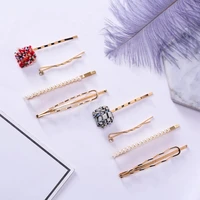 metal hair clips sets for girls geometric fabric motifs pearls rhinestone golden hairpin woman wholesale