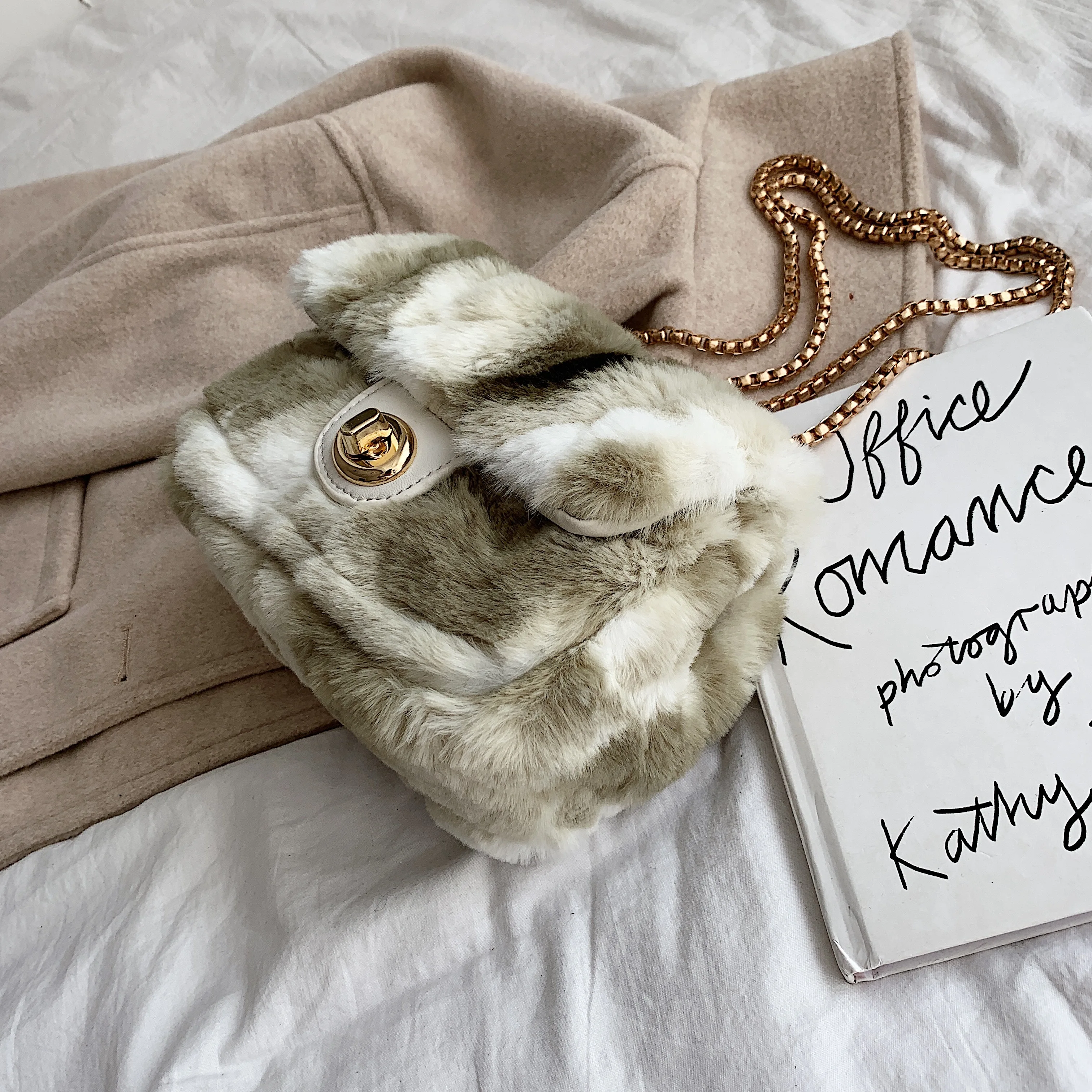 Элегантная женская плюшевая сумка с клапаном Мягкая шерстяная на цепочке через