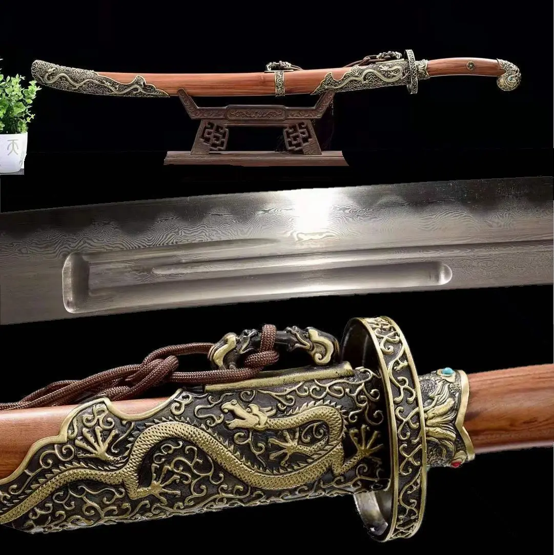 

Ручная работа, китайская глина Wushu острый меч T10, стальная глина, закаленное, складное, дамасское лезвие, кунг-фу, Broadsword, дао, роза, оболочка, по...