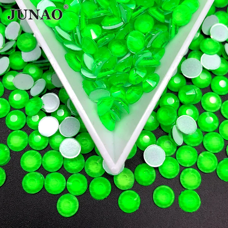 

JUNAO SS16 SS20 Neon Green Glass Nail Rhinestone Flatback Nail Art Crystal Stone Round Scrapbook Strass Beads for Crafts