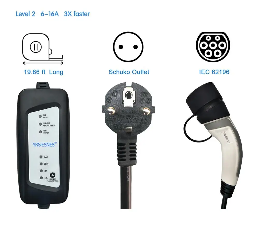 YKS-ESNES портативное зарядное устройство EV IEC62196 16A стандарт ЕС штепсельная вилка 5 м Тип 2