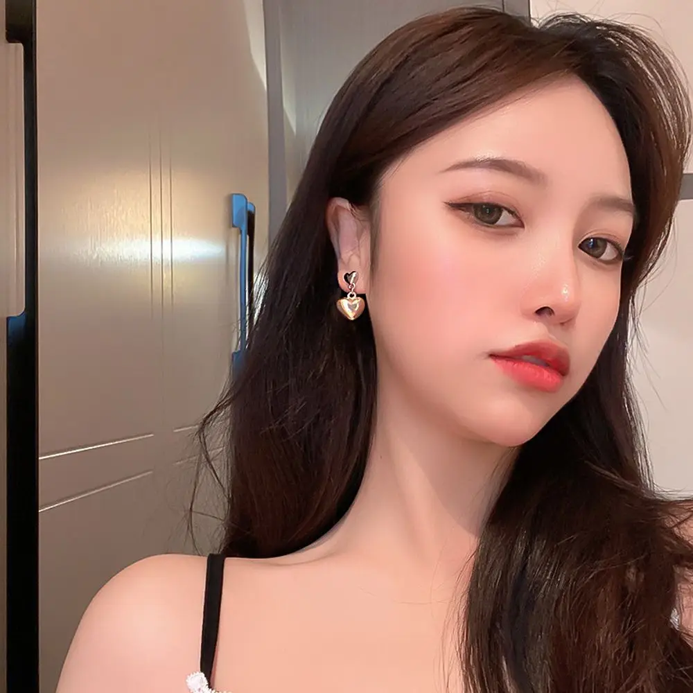 

New Fashion Love Heart Dangle Drop Earrings For Women Patchwork Double Heart Stud Earrings For Party Dress Elegant Jewelry