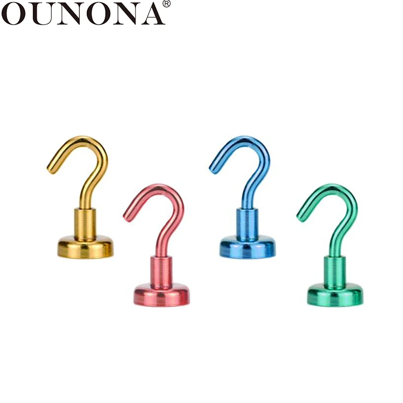 OUNONA 4 шт. прочный магнитный крюк мощный сверхмощный Неодимовый крючок вешалка домашняя стена холодильник магнит крючки для чашки ключ пальто
