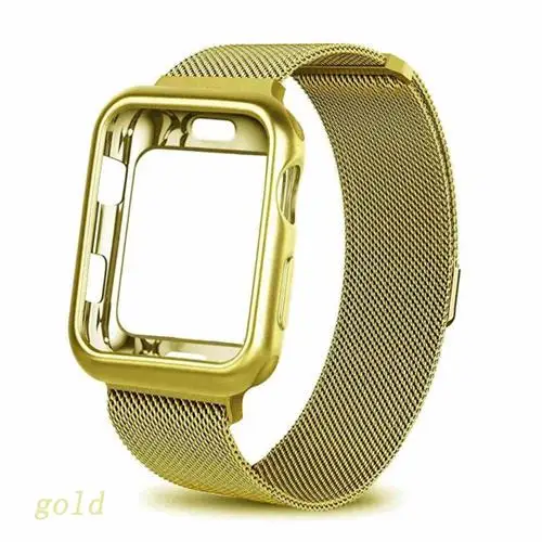 gold Чехол+ ремешок для Apple Watch 4 band 44 мм 40 мм iWatch band 42 мм 38 мм Миланская Петля Браслет ремешок для Apple watch 5 4 3 2 1 44 - Цвет ремешка: gold