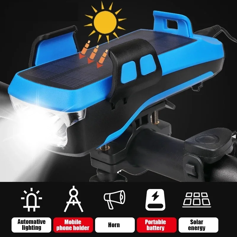 Upgraded Multifunction 5 in 1 Bicycle Light Solar Power USB Recharegable Bike 4000mAh Bank Cycling Phone Holder Horn | Мобильные