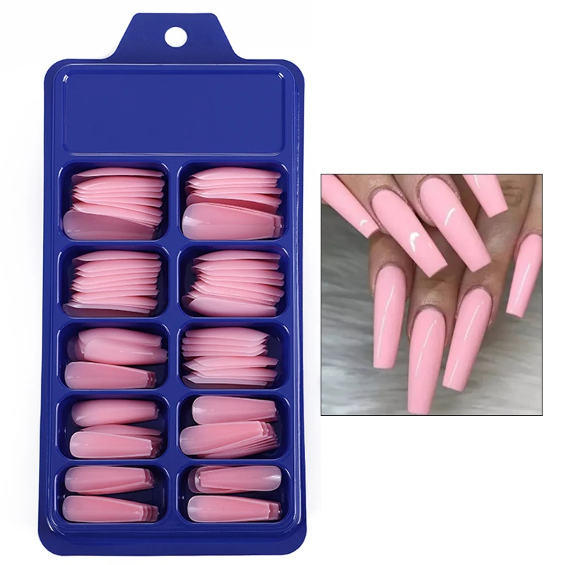 

48Pcs Candy Colors Long Ballerina Fake Nails Natural Coffin Press on False Nail Art Tips ABS Full Cover Nail Decor Manicure