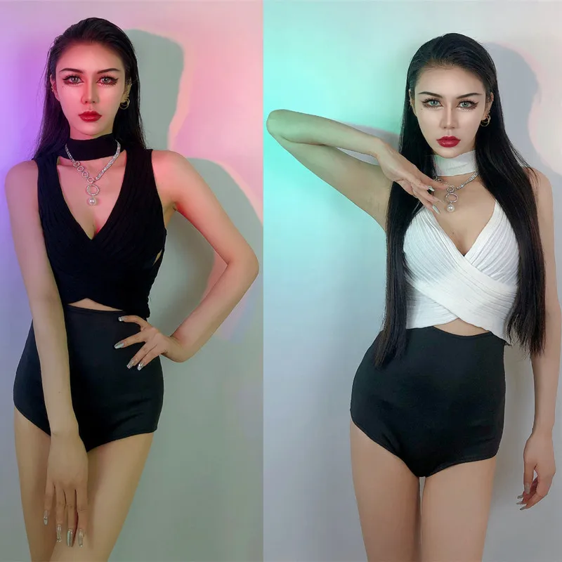 

Одежда для джазовых танцев для женщин, сексуальная одежда для взрослых для выступлений, женские белые топы в стиле хип-хоп, черные шорты, мод...