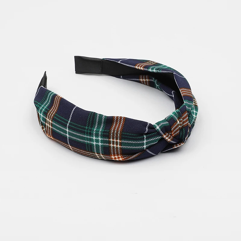 green navy knot Шотландский узор, клетчатые повязки на голову для девочек, эластичные повязки для волос с витой клетчатой клеткой и бантом, аксессуары для волос для женщин - Цвет: green navy knot