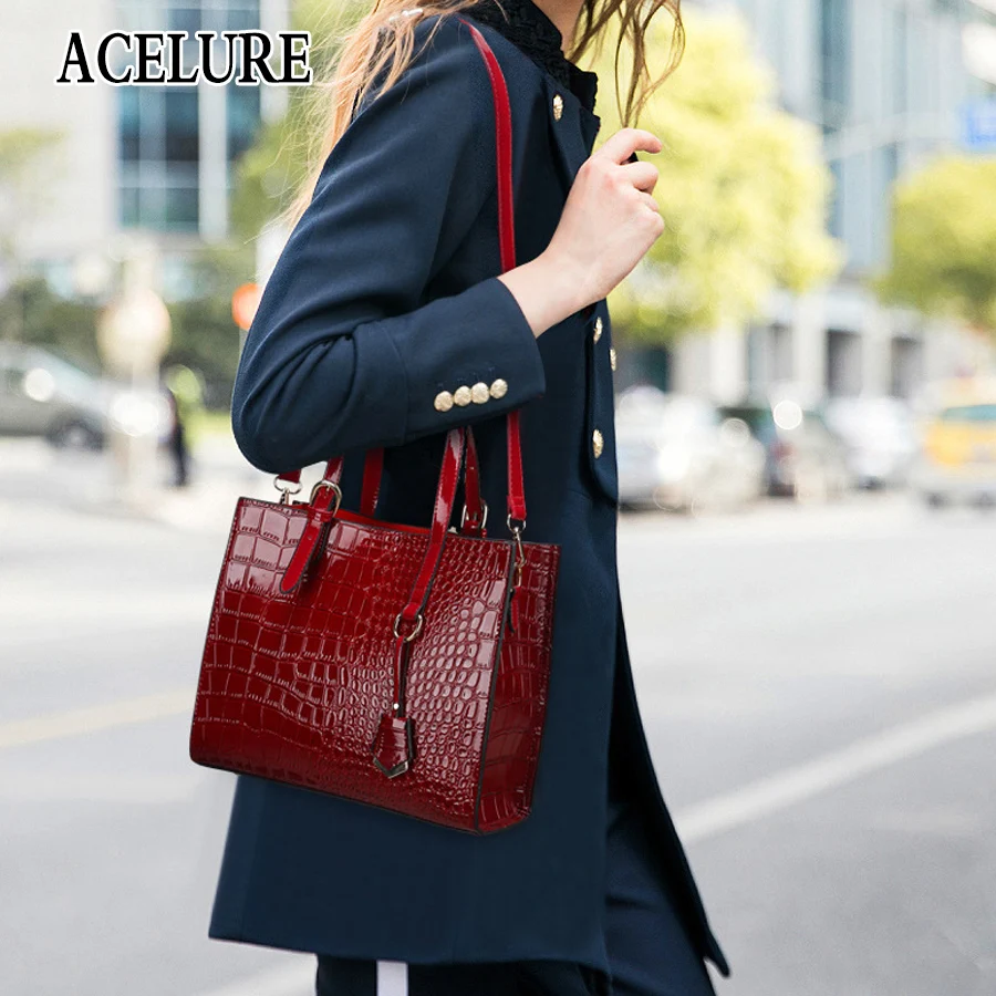 

ACELURE Solid Color High-Capacity Beautiful Ladies Messenger Bags Alligator PU Leather Shoulder Bags For Women All-Match Handbag