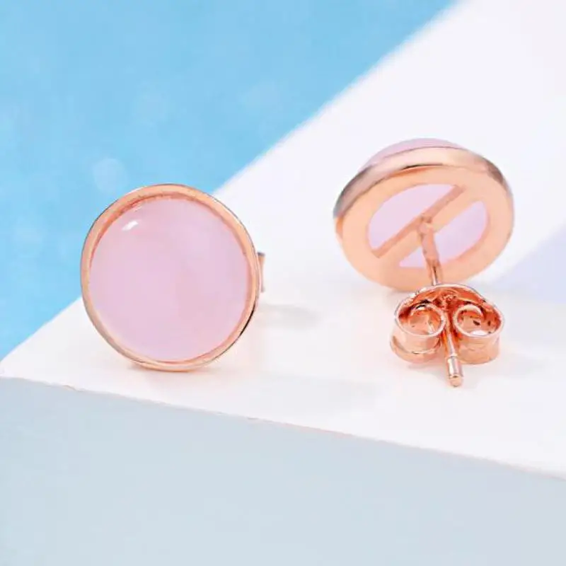 

Korean Natural Pink Crystal Stud Earrings Authentic 925 Sterling Silver Earrings For Women Rose Gold Color Earing Jewelry Gift