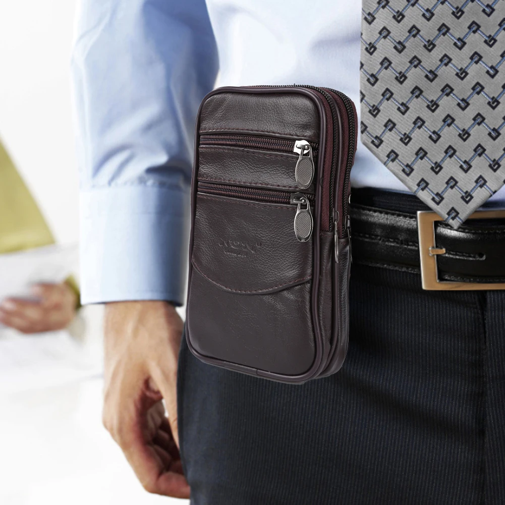 

Solid Color Genuine Leather Shoulder Waist Bags Men Fanny Belt Packs Phone Pouch Casual Crossbody Bags