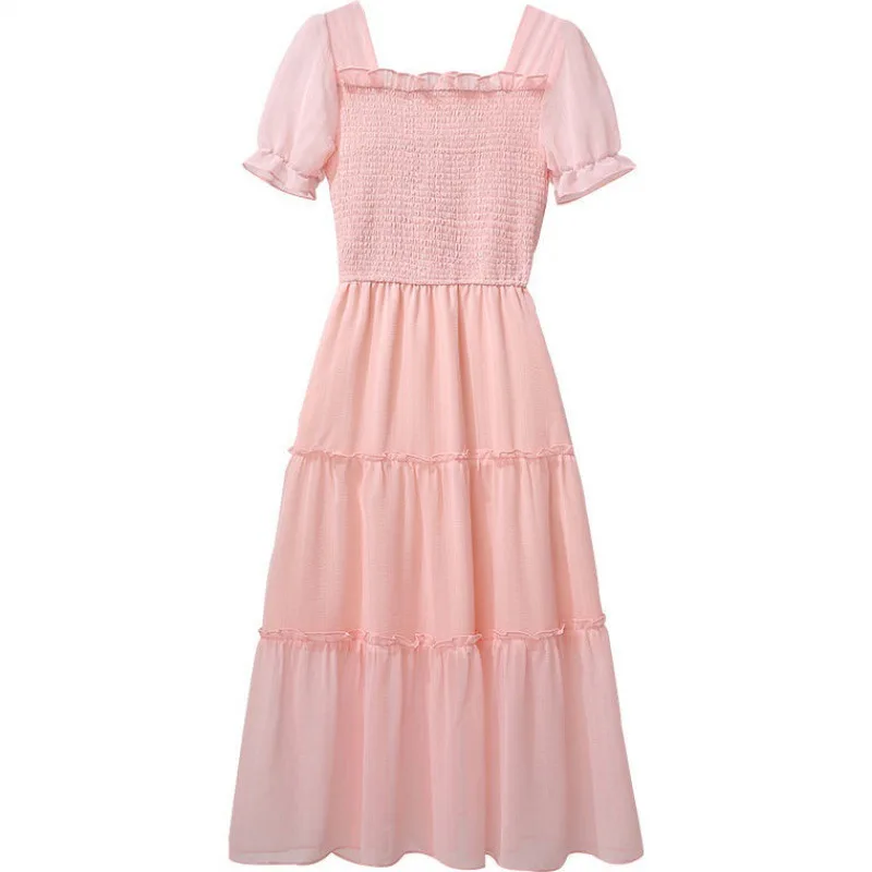 

BacklakeGirls Elegant Boat Neck Short Sleeve Cocktail Dress Female High Waist Temperament Chiffon Dress Robes De Soire Femme