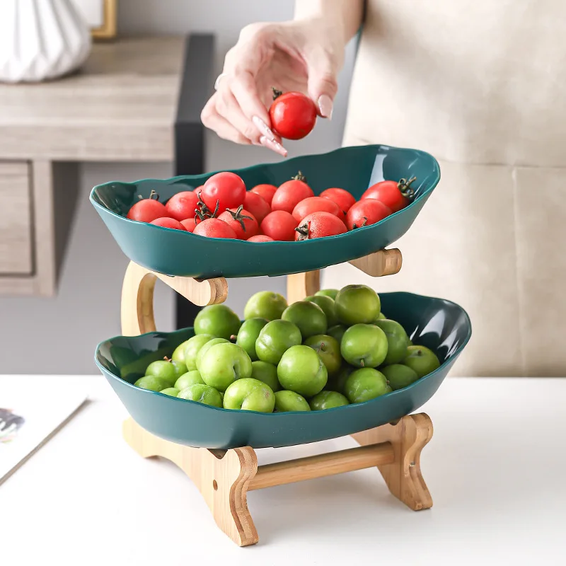 2/3 Tiers Fruit Storage Display Plate Snacks Dessert Holder Bowl With Wood Shelf Party Kitchen Serving Platter Decor Box | Дом и сад