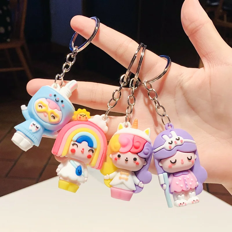 

12PCS/SET Hot Saling New Kawaii Cartoon Key Chain PVC Funny Toy Keychain Car Key Ring Birthday Gifts For Children Keyfob
