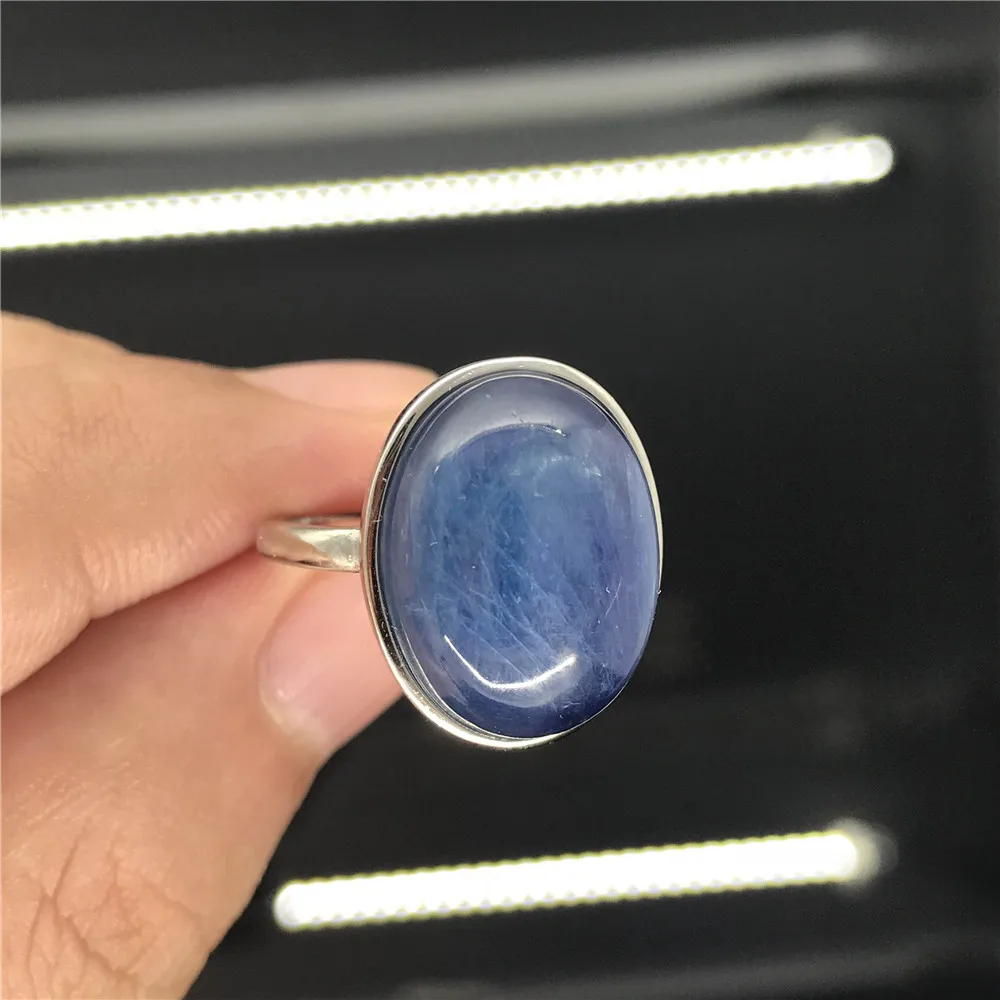 100% натуральный Синий Кианит кристалл кольцо для женщин леди мужчин 18x13 мм бусины