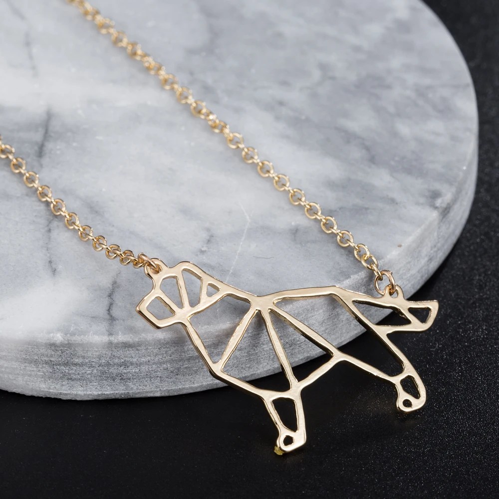 Ожерелье Jisensp с подвеской в виде щенка оригами Бультерьера из нержавеющей стали