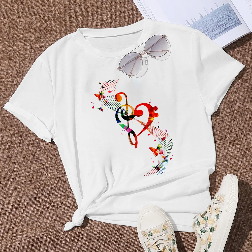 

Fashion Aesthetic Musical note Printed Music Festival Women Clothing Korean Trend Versatile T-shirts Ulzzang Streetwear Tops