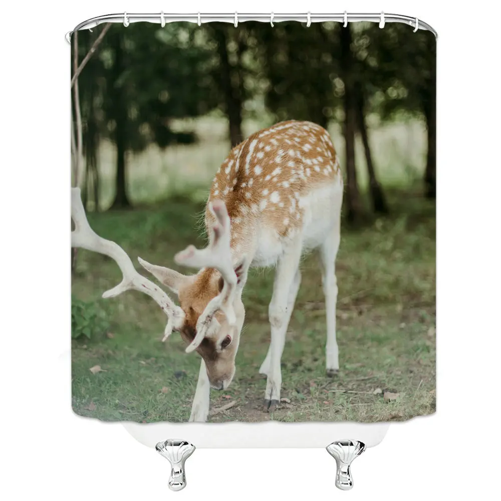 

Fashion Design Cute Sika Deer Picture Hanging Shower Curtain Waterproof Mildew Polyester Fabric Home Bathroom Decoration